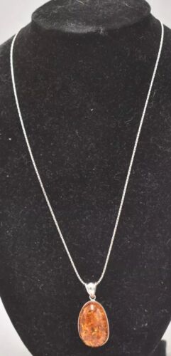 Vintage Sterling Silver 925 Necklace with Baltic Amber Pendant