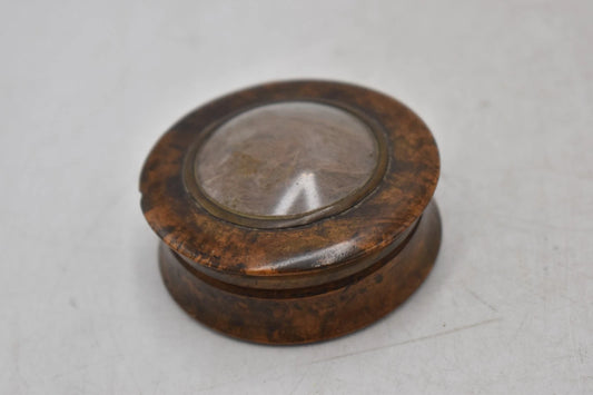 Antique 1861 Burr Walnut Mourning Box Love Lock of Hair & Note 6cm