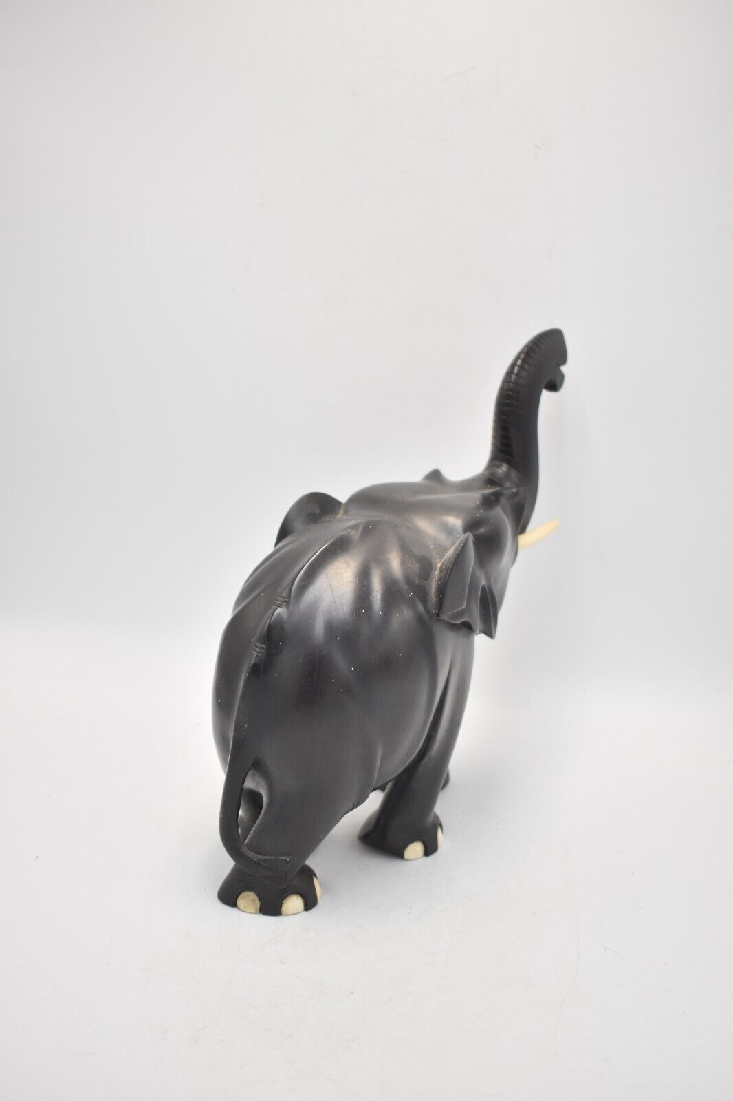 Antique Vintage Black Ebony Wood Elephant Statue – Hand-Carved Figurine – 1.4KG