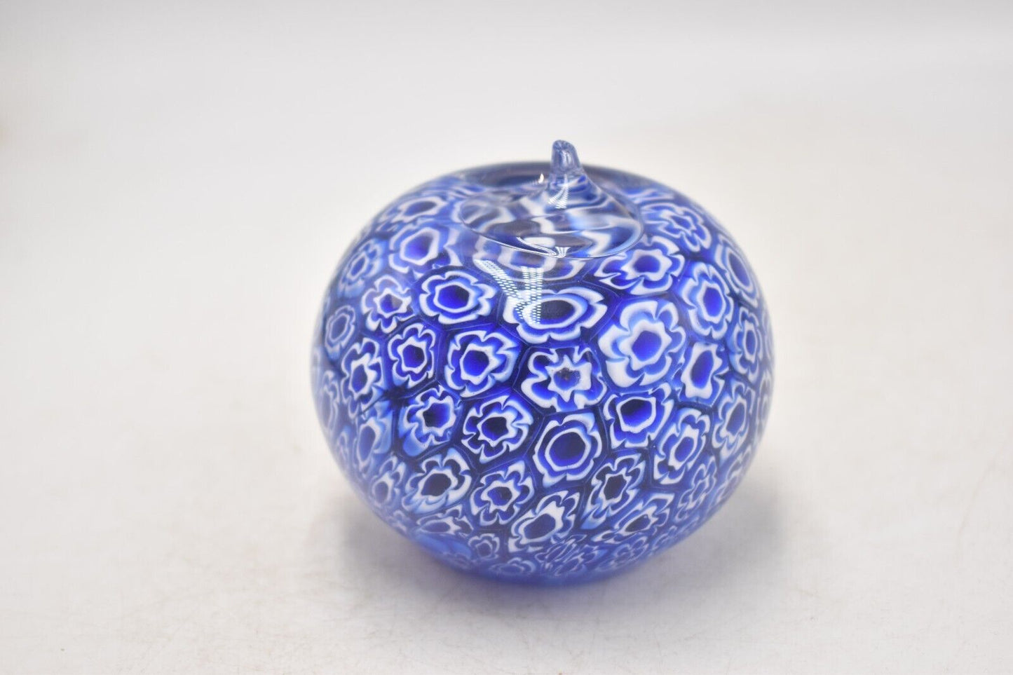 Vintage Italian Millefiori Blue Apple Paperweight – Studio Art Glass Decorative