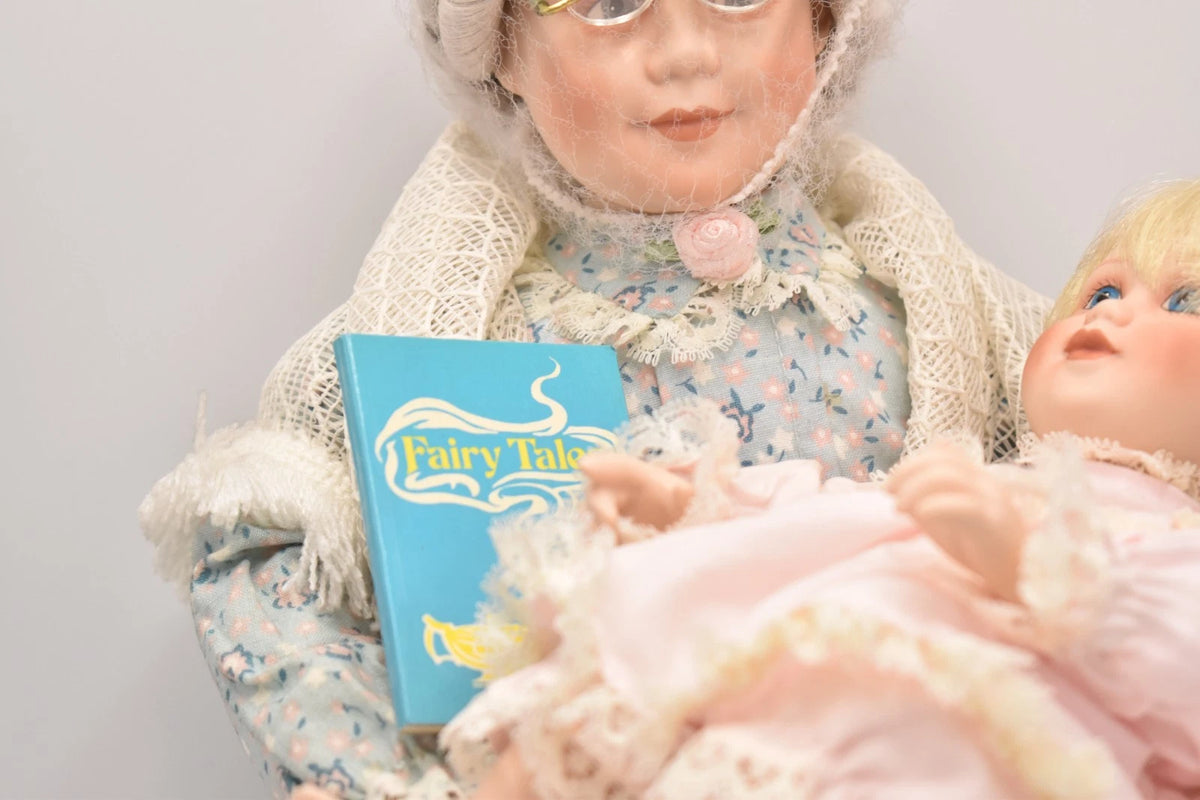 Vintage Danbury Mint Once Upon a Time Grandmother Granddaughter Porcelain Dolls
