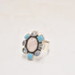 Vintage Sterling Silver Turquoise, Moonstone, and Rose Quartz Ring – Size V