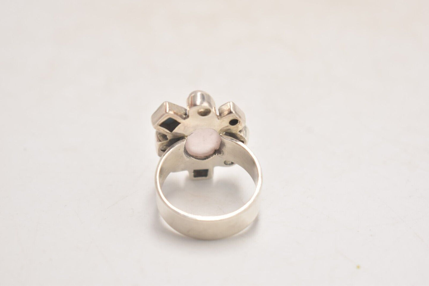 Vintage Sterling Silver Turquoise, Moonstone, and Rose Quartz Ring – Size V