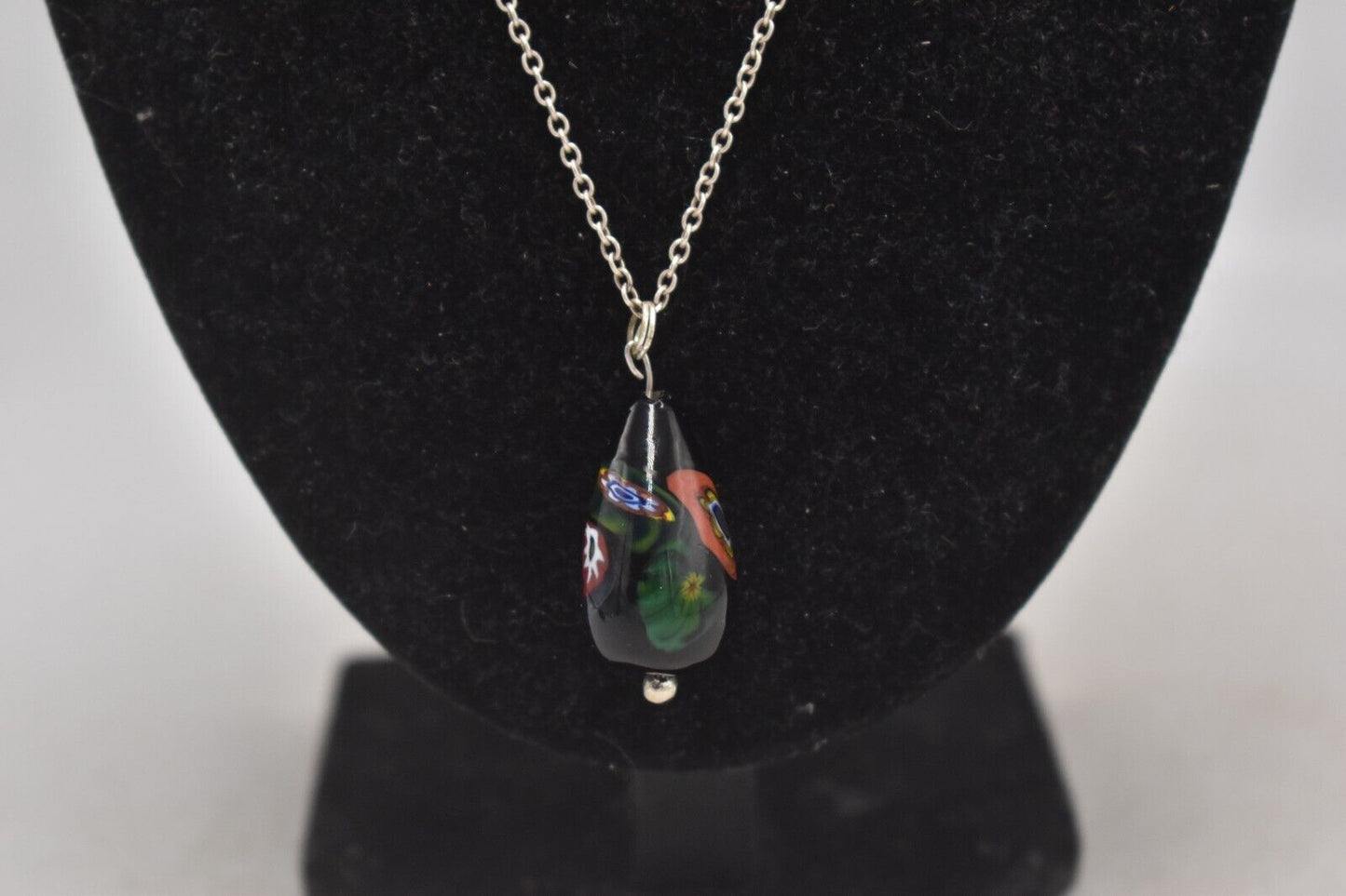 Vintage 925 Sterling Silver & Murano Glass Pendant Necklace – 52cm, Hallmarked
