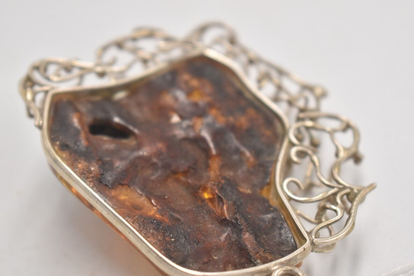Vintage Sterling Silver 925 & Amber Modernist Large Pendant – 63g