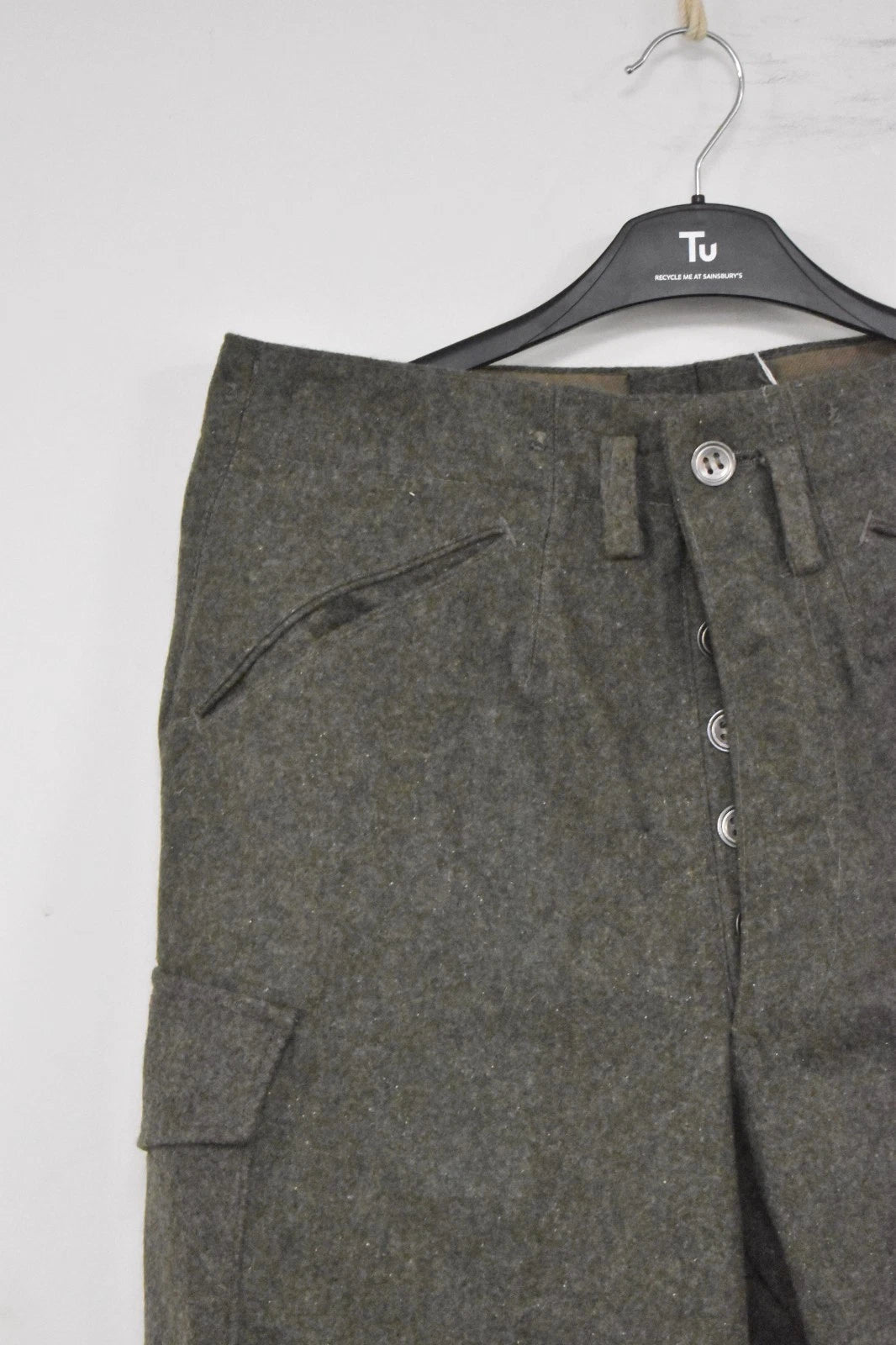 Swedish Army WWII Grey Wool Field Trousers 1940 Leather Straps Military Vintage