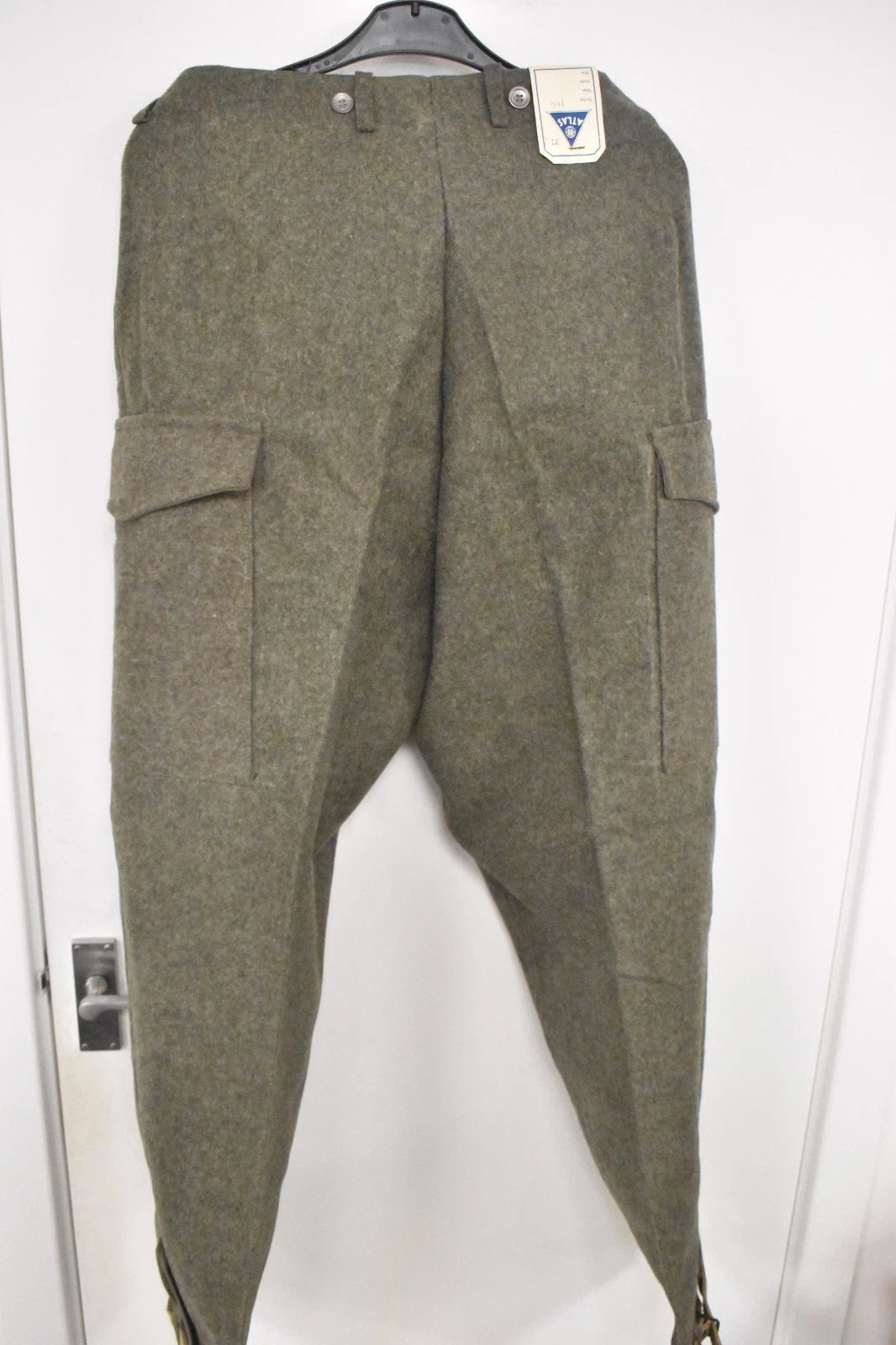 Swedish Army WWII Olive Grey Wool Field Trousers 1940 Leather Straps