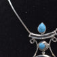 Vintage Bohemian 925 Sterling Silver Crackle Quartz & Turquoise Pendant Necklace