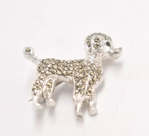 Vintage Poodle Dog Marcasite Silver Tone Brooch Women's Jewellery 3.5cm x 4cm