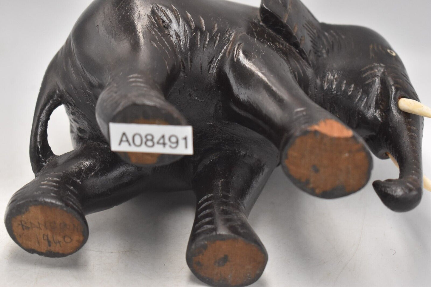 Vintage 1940s Hand-Carved Wooden Elephant Statue Figurine Rangoon 14.5cm
