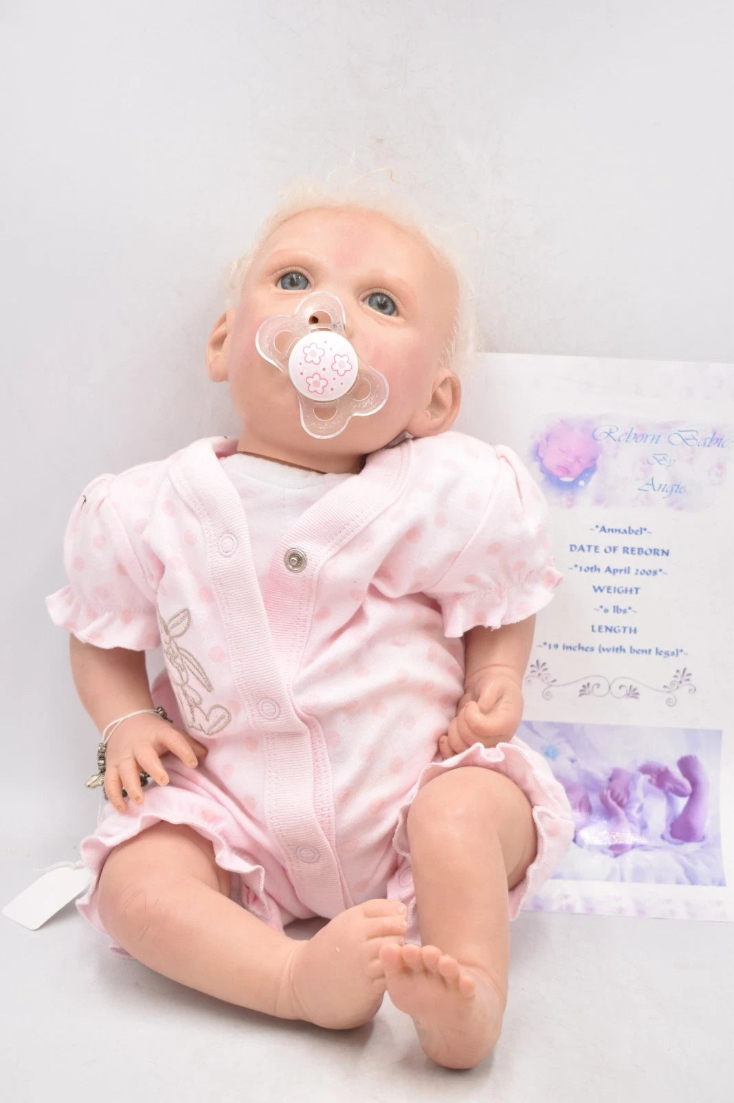 Reborn Baby Girl Annabel by Angie 19" Blonde Hair Blue Eyes Genesis Paint