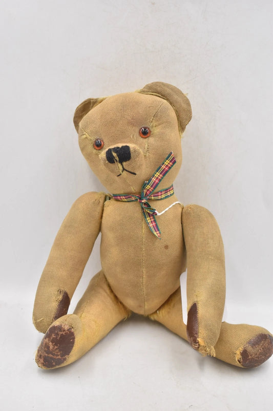 Antique Vintage Mohair Teddy Bear 36cm Fully Jointed Glass Eyes Kapok Stuffed