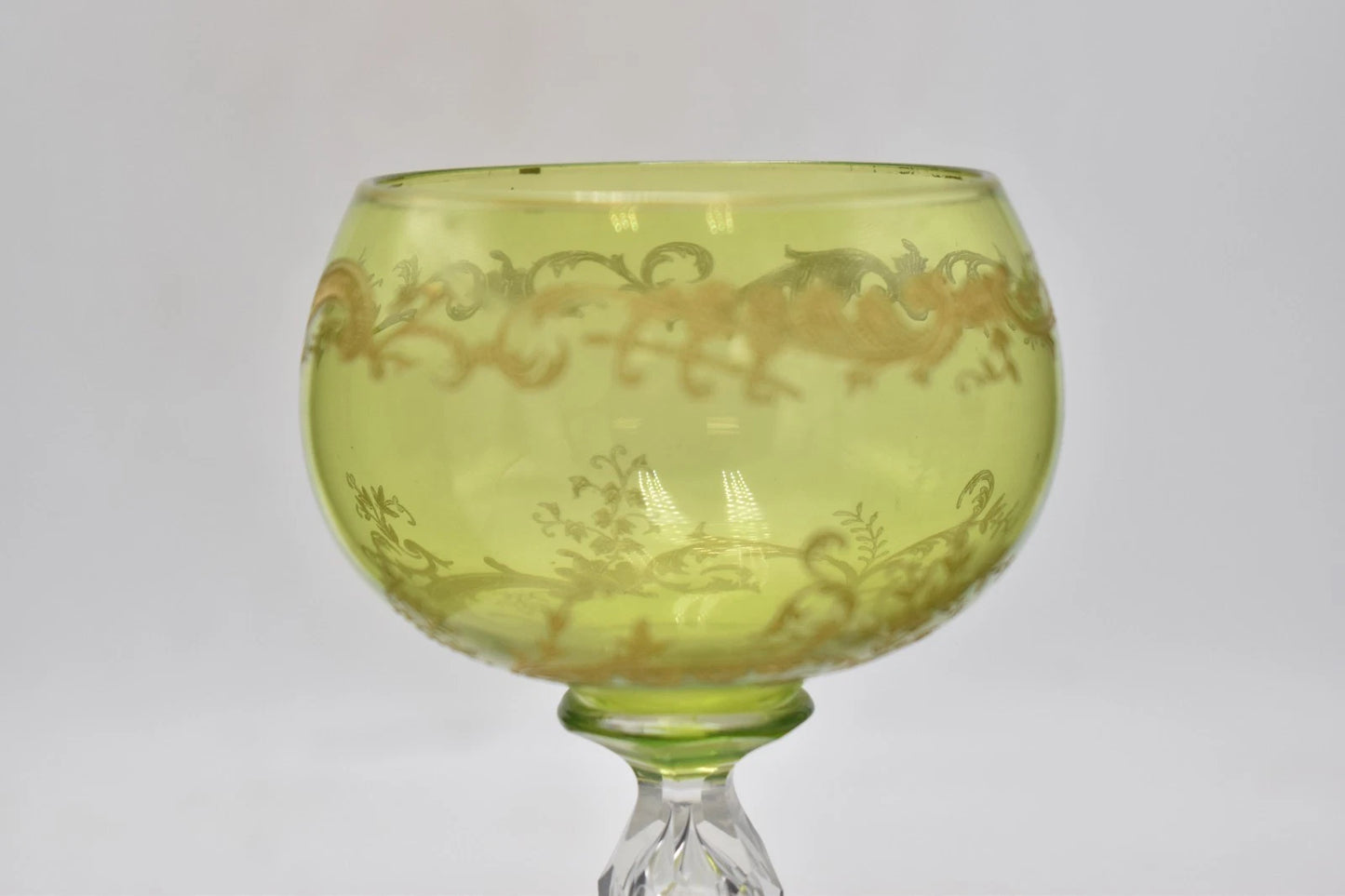 Antique French St Louis Crystal Green Hock Wine Glass 17cm Vintage
