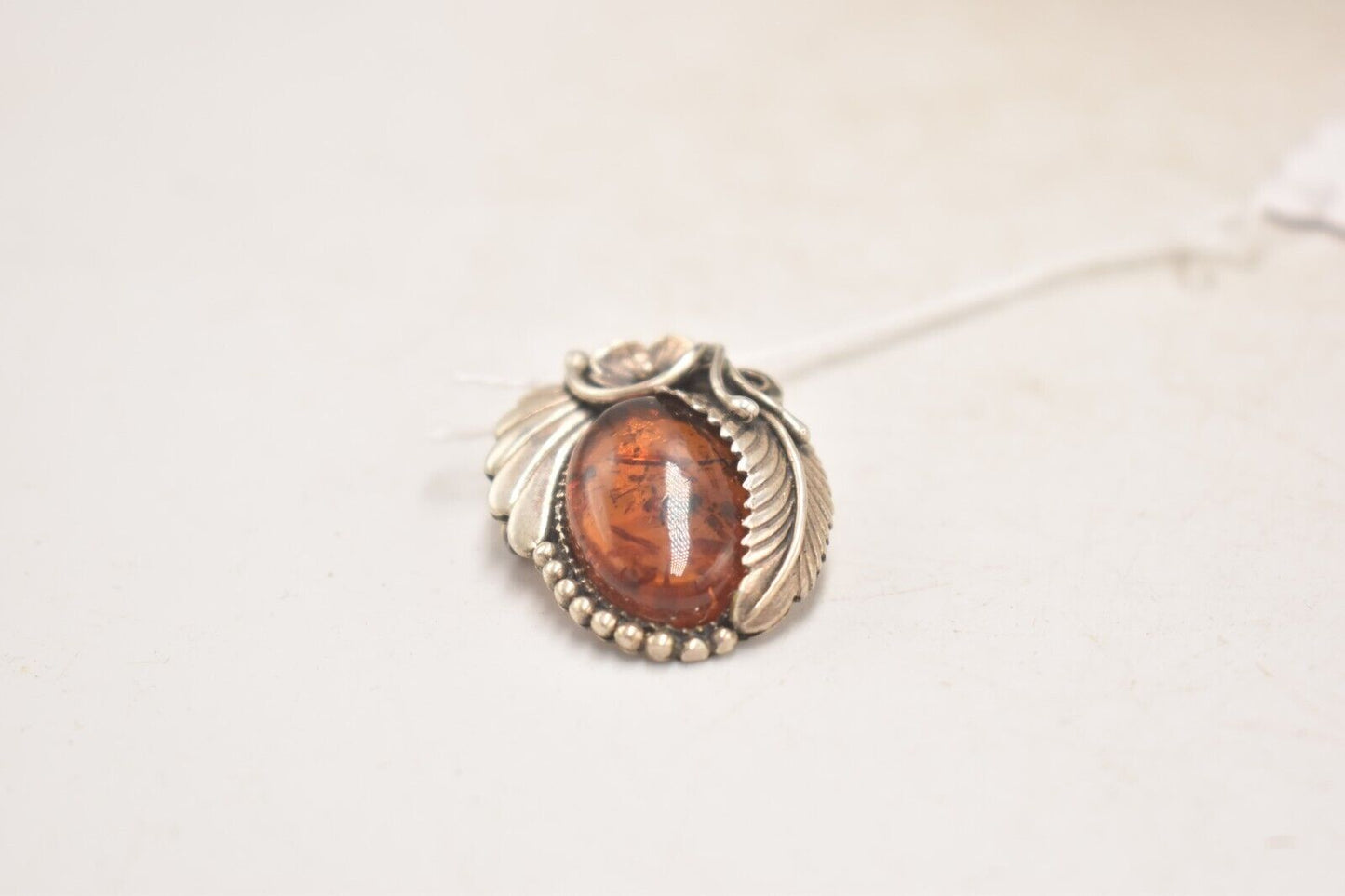 Vintage Amber and 925 Sterling Silver Ornate Brooch – Boho Design
