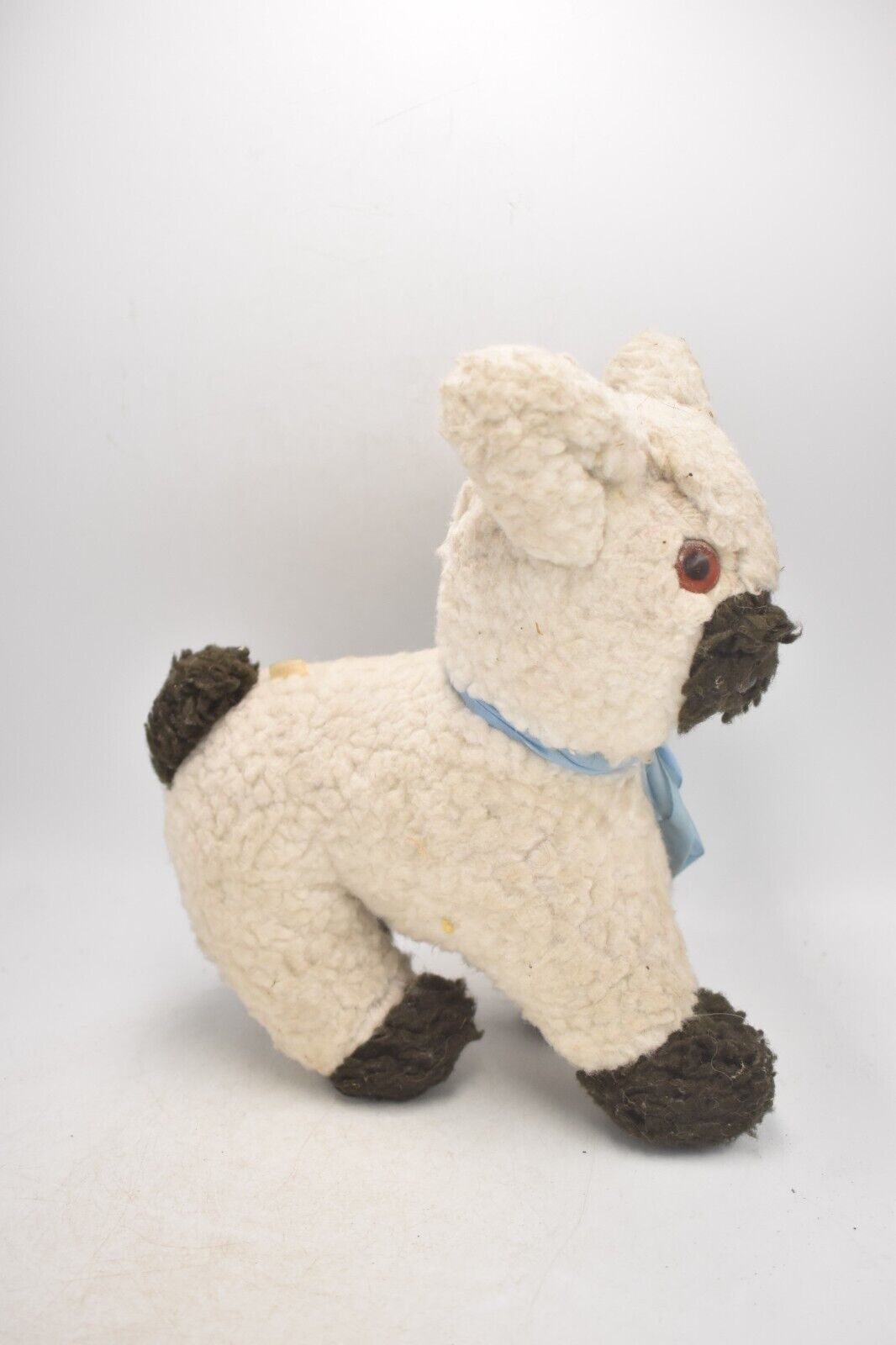 Vintage 1960s Dog Plush Teddy Bear – Genuine Sheep’s Wool – 25cm – Collectible