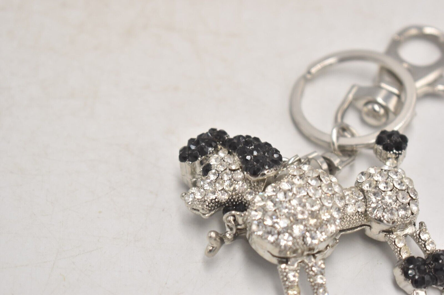 Vintage Butler & Wilson Poodle Dog Diamante Keyring – Black & White – 6.5cm