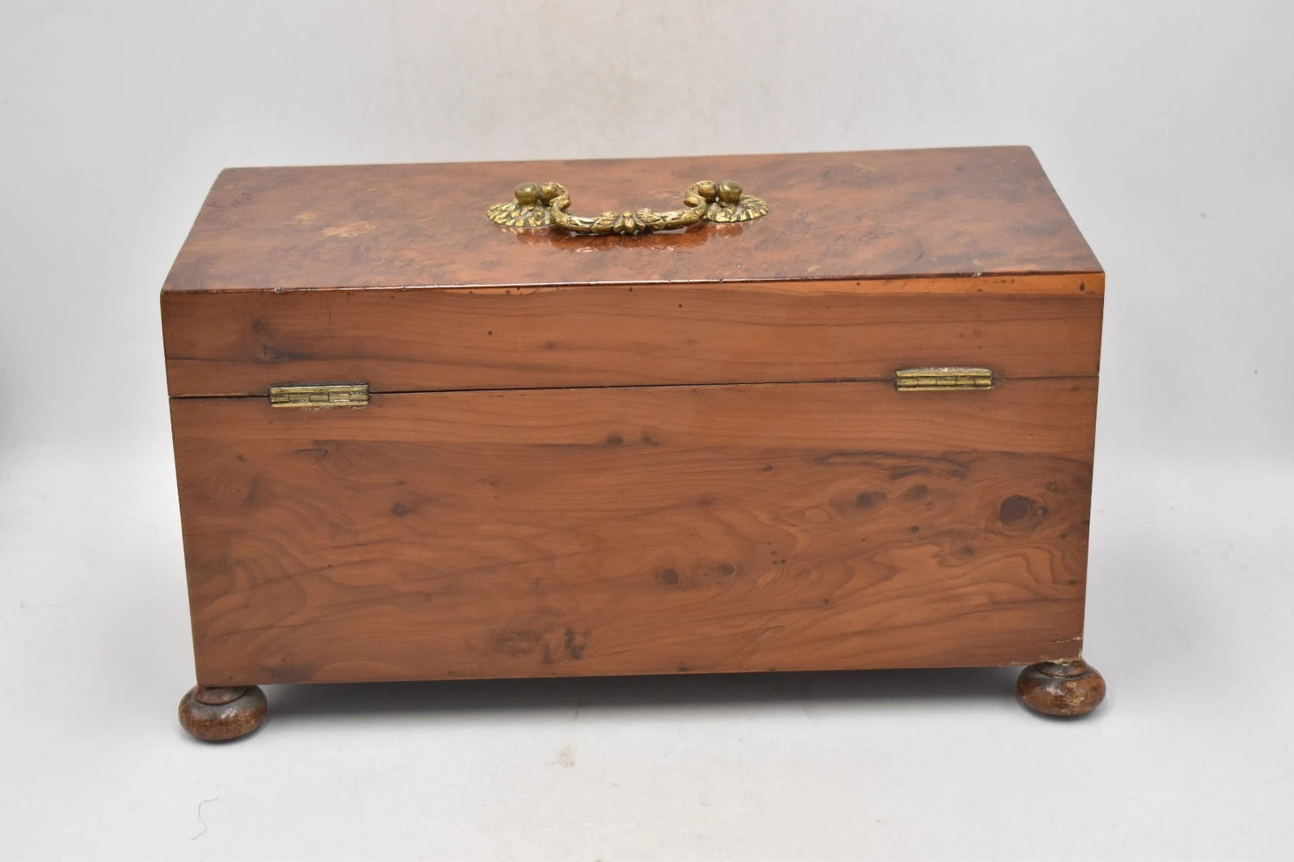Antique Georgian Burr Walnut Tea Caddy with Silver Scallop Spoon