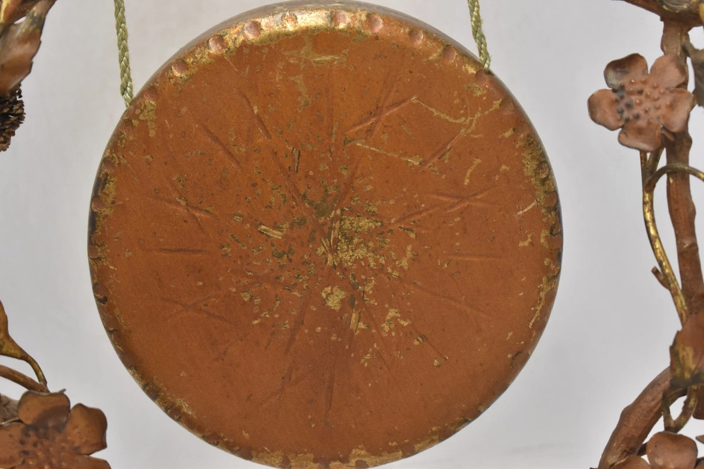 Antique Art Nouveau Brass Tabletop Dinner Gong Rose & Thorns with Striker