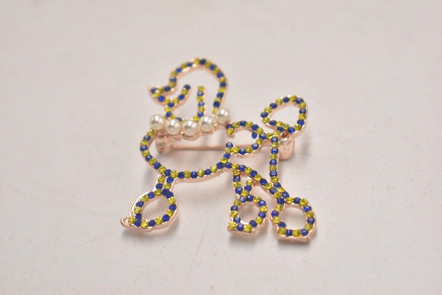 Vintage Poodle Dog Multi-Colour Diamante Rhinestone Brooch - Women's Jewellery