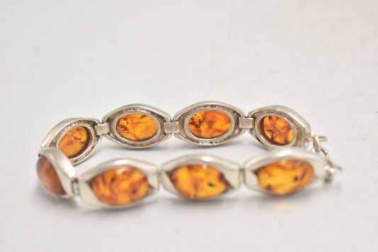 Vintage Sterling Silver 925 & Amber Tennis Bracelet – 19cm