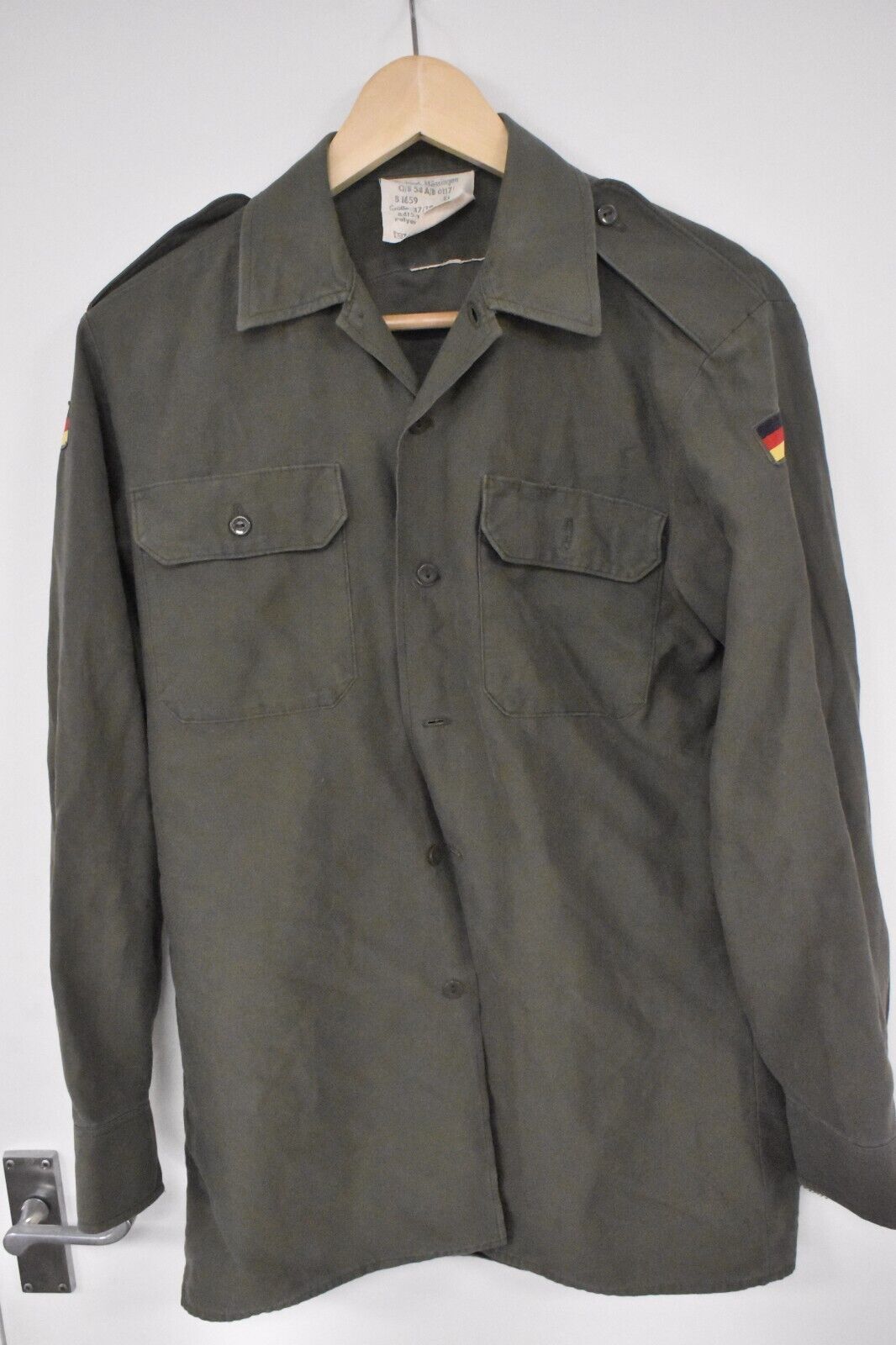 Vintage German Army Olive Moleskin Shirt - Military Surplus 38" Chest