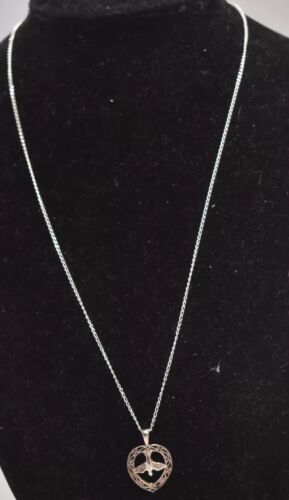 Vintage 925 Sterling Silver Open Heart Dove Pendant Necklace 45cm