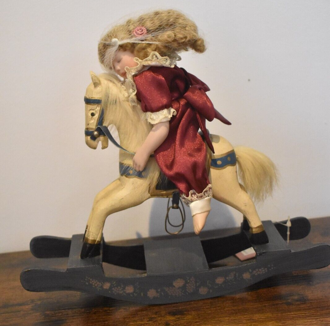 Ashton Drake Porcelain Doll – Rock A Bye & Good Night – Wooden Rocking Horse