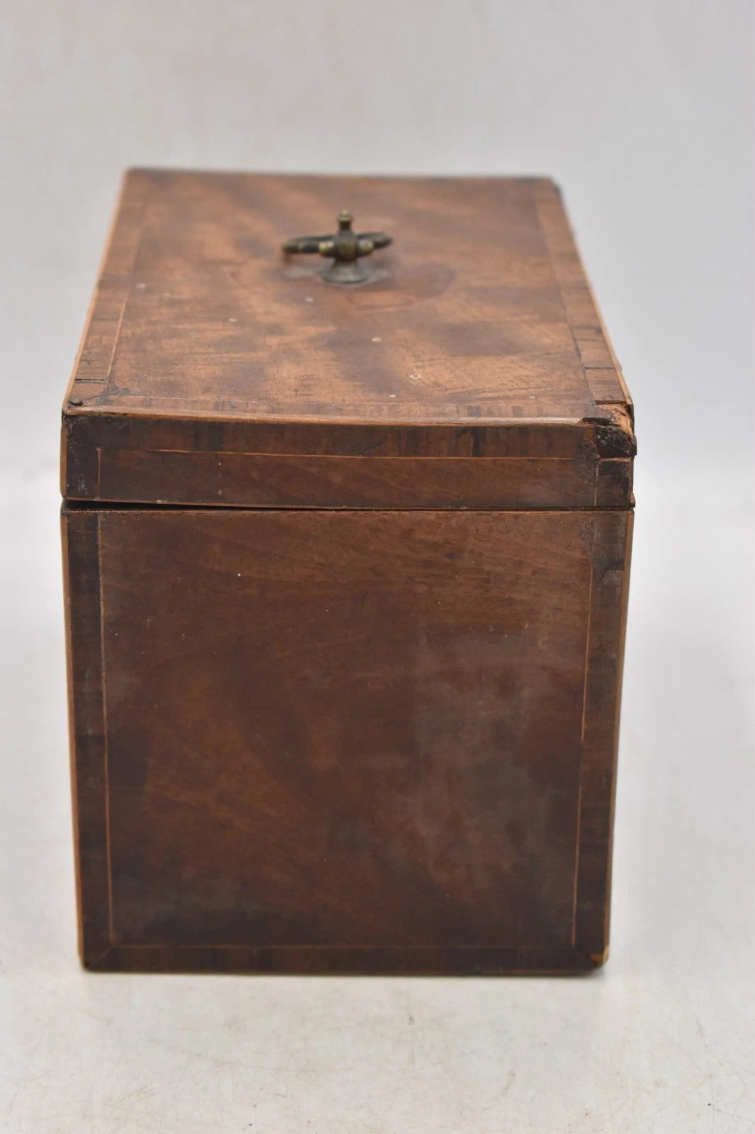Antique Georgian Mahogany Tea Caddy with Bone Inlay