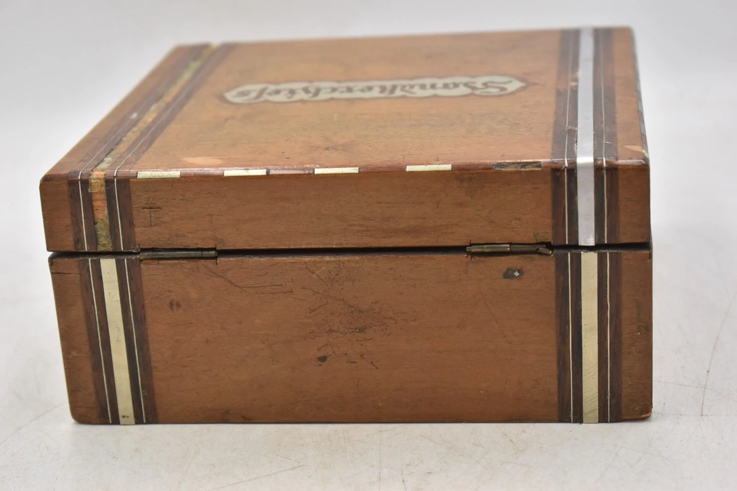 Antique Victorian Wooden Handkerchief Box Silk Interior