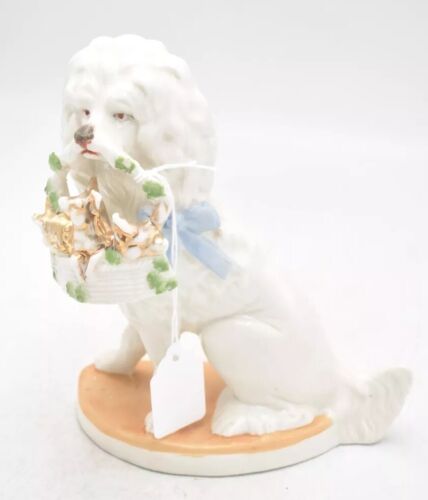 Antique German Mantle Dog Porcelain Poodle Figurine Statue Ornament 15.5cm