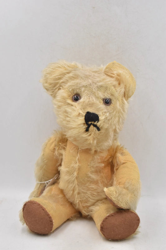 Vintage Antique Golden Shaggy Mohair Teddy Bear Glass Eyes Kapok Filled 38cm
