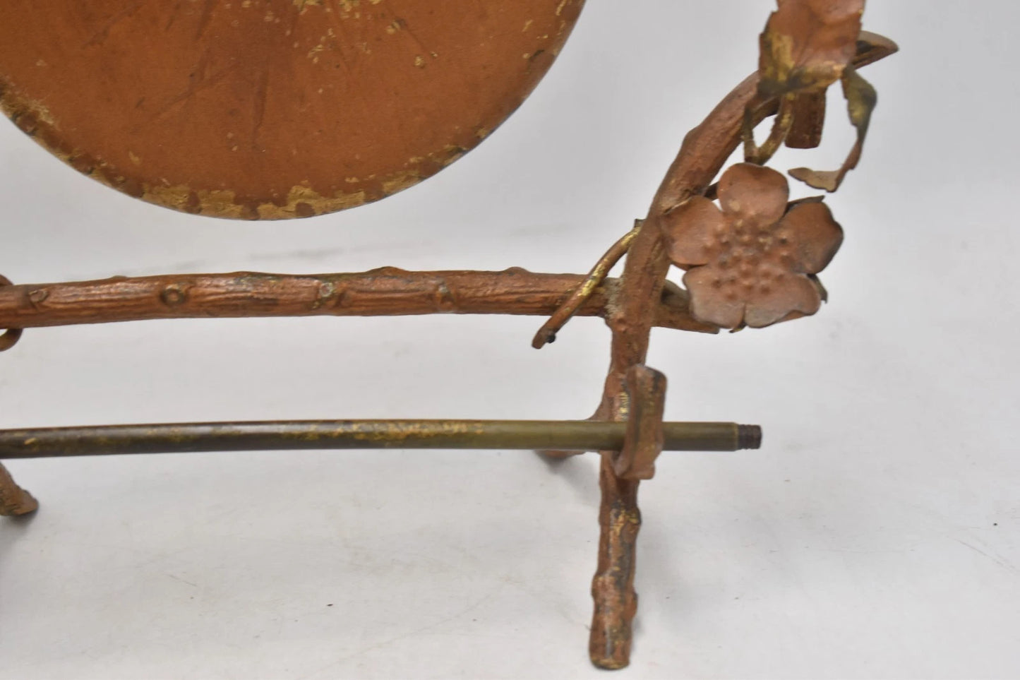 Antique Art Nouveau Brass Tabletop Dinner Gong Rose & Thorns with Striker