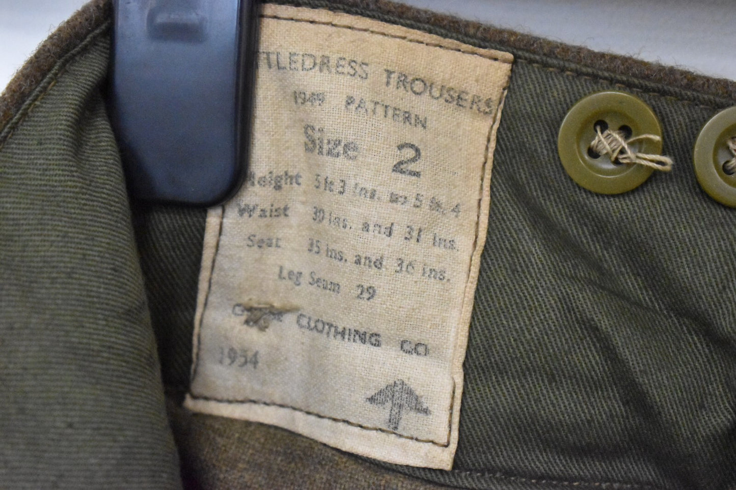 British Army 1949 Pattern Wool Battledress Trousers – W30" L29" – Dated 1954