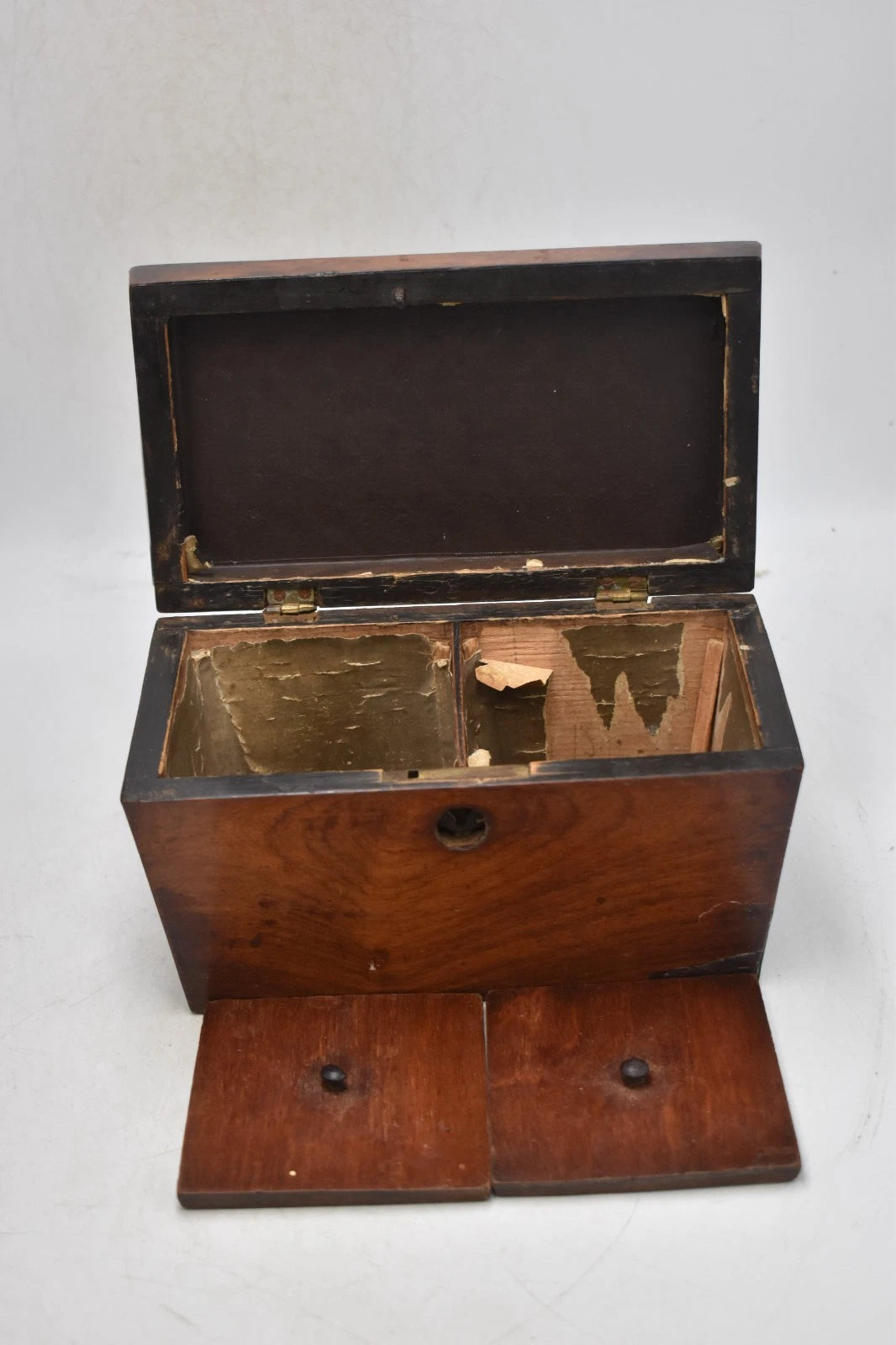 Antique Georgian Mahogany Wooden Tea Caddy Double Lidded 21cm