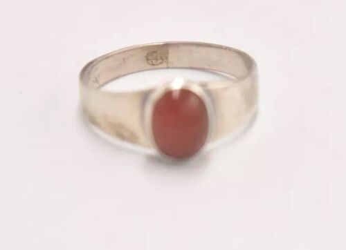 Vintage Sterling Silver Carnelian Agate Modernist Ring – Size N 1/2 – 1978 Birmingham