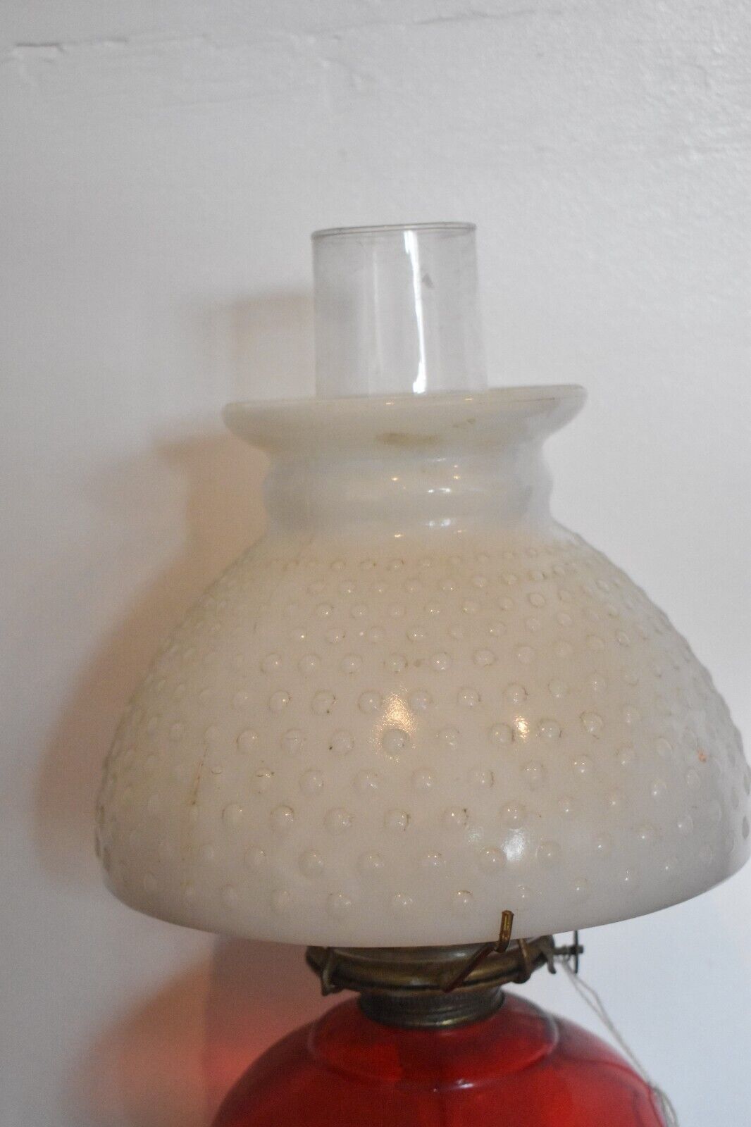 Vintage P&A Risdon Oil Lamp with Eagle Burner USA Ruby Red Glass and White Shade