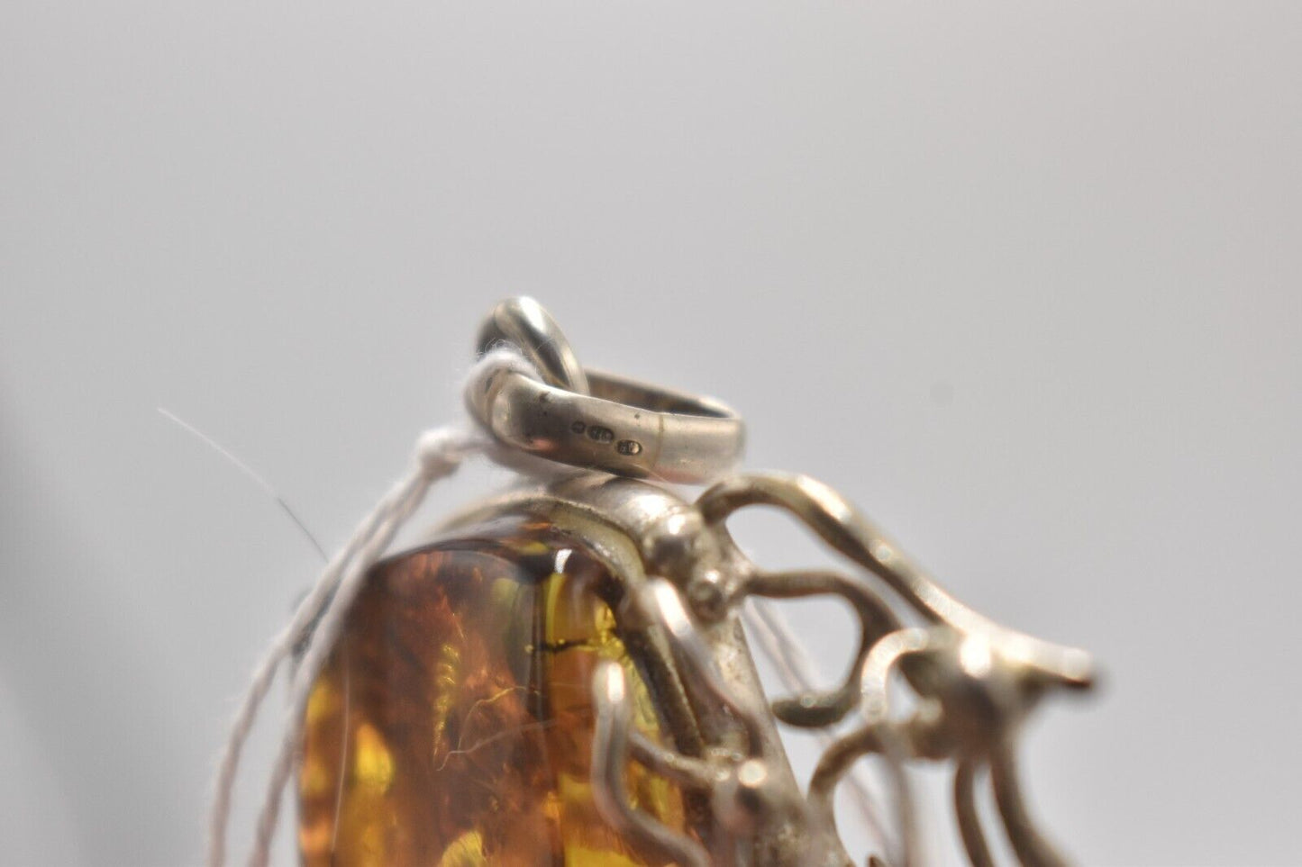 Vintage Sterling Silver 925 & Amber Modernist Large Pendant – 63g