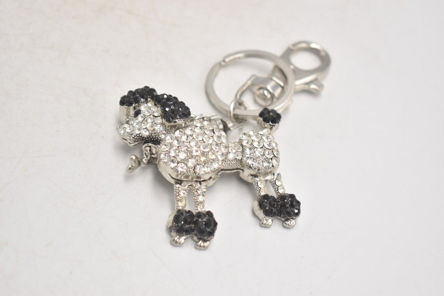 Vintage Butler & Wilson Poodle Dog Diamante Keyring – Black & White – 6.5cm