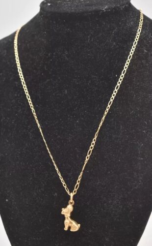 Vintage 9ct Yellow Gold Poodle Dog Pendant Necklace – 3.86g, 46cm Hallmarked
