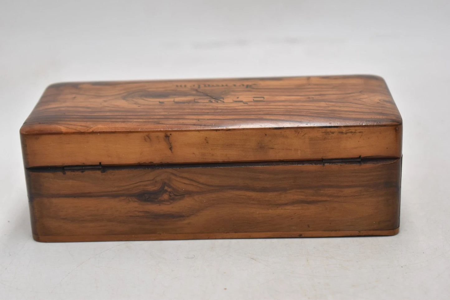 Antique Edwardian Olive Wood Rosary Box Holy Land Jerusalem 16.5cm