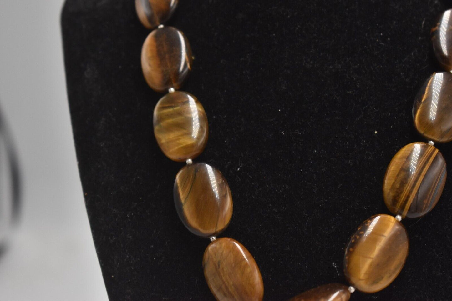Vintage Sterling Silver 925 Tiger Eye Statement Necklace 52cm