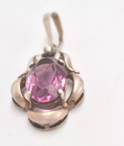 Vintage Art Nouveau Style Sterling Silver and Amethyst Necklace Pendant