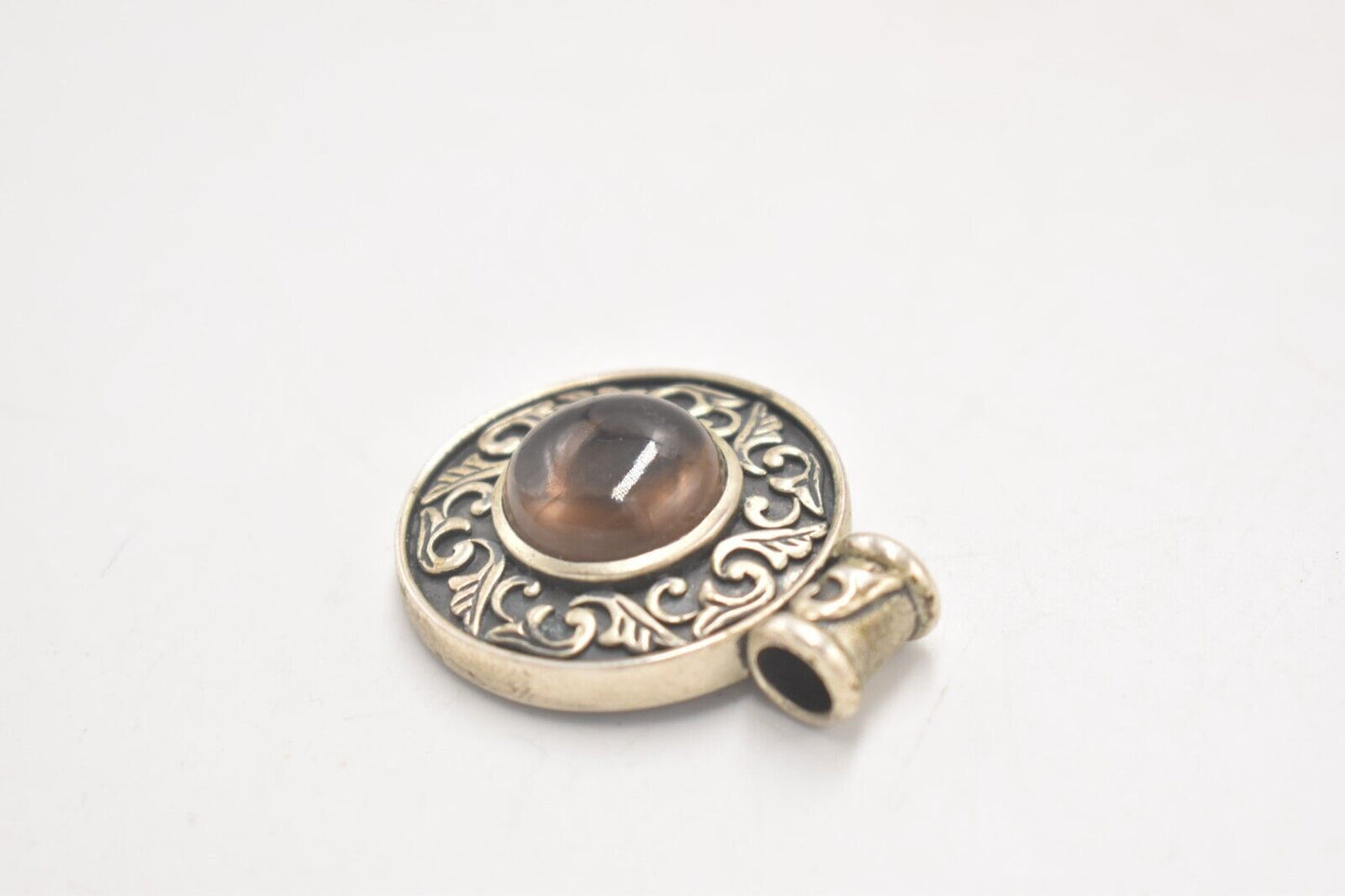 Vintage Sterling Silver 925 Amber Ornate Necklace Pendant