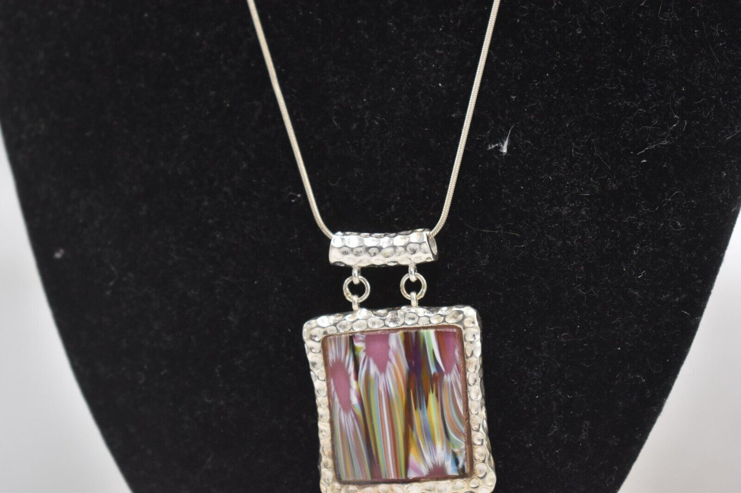 Vintage Sterling Silver 925 and Calsilica Pendant Necklace 46cm