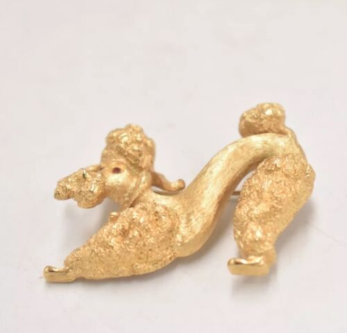 Vintage Monet Poodle Dog Gold Tone Brooch – Women's Costume Jewellery