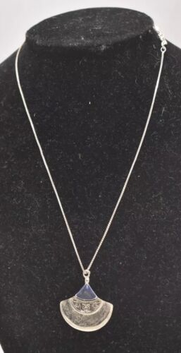 Vintage 925 Sterling Silver Balinese Onyx Pendant Necklace