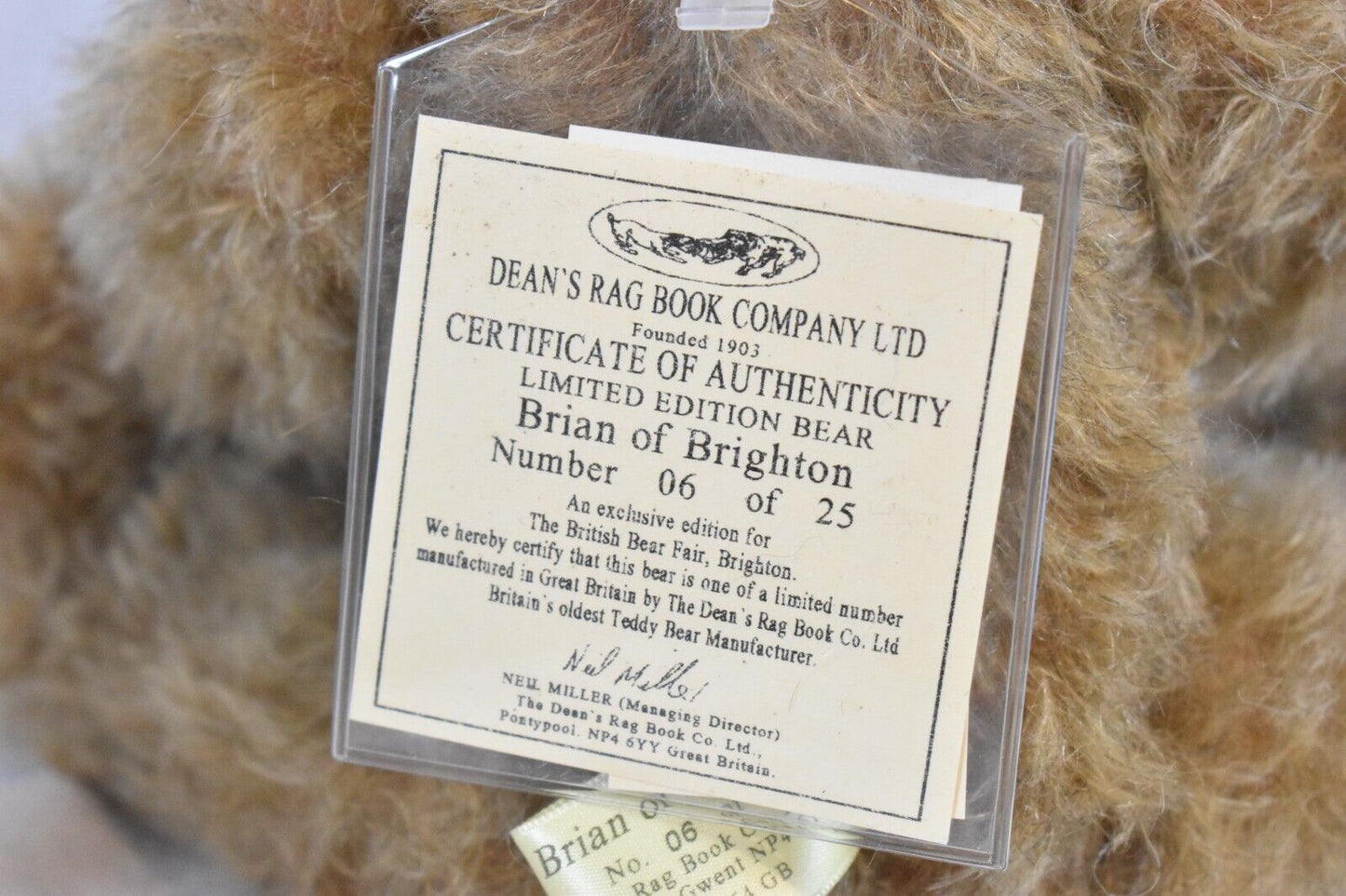 Deans Rag Book Co Brian of Brighton Teddy Bear Limited Edition Retired & Tagged
