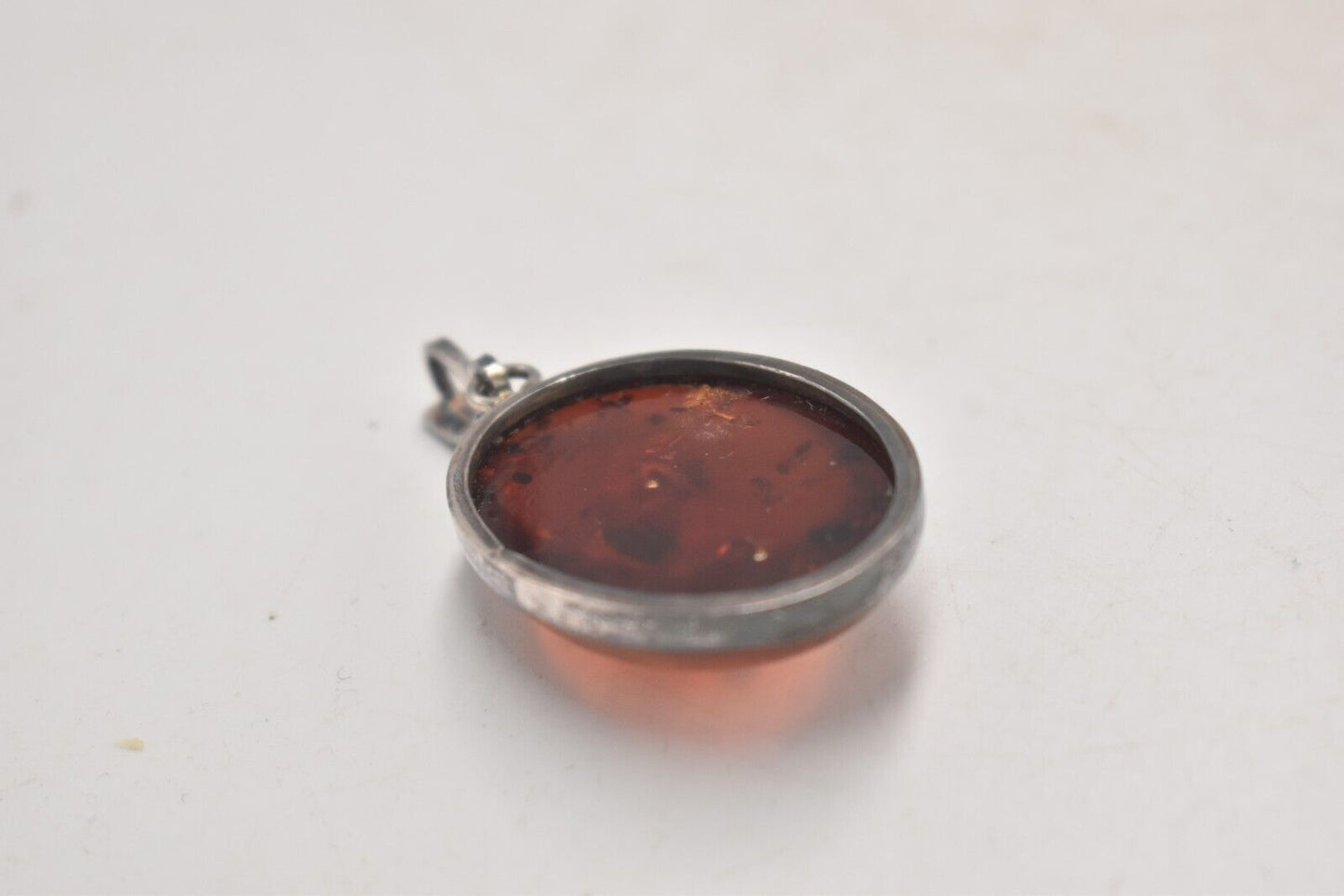 Vintage Sterling Silver 925 and Amber Modernist Oval Necklace Pendant Hallmarked