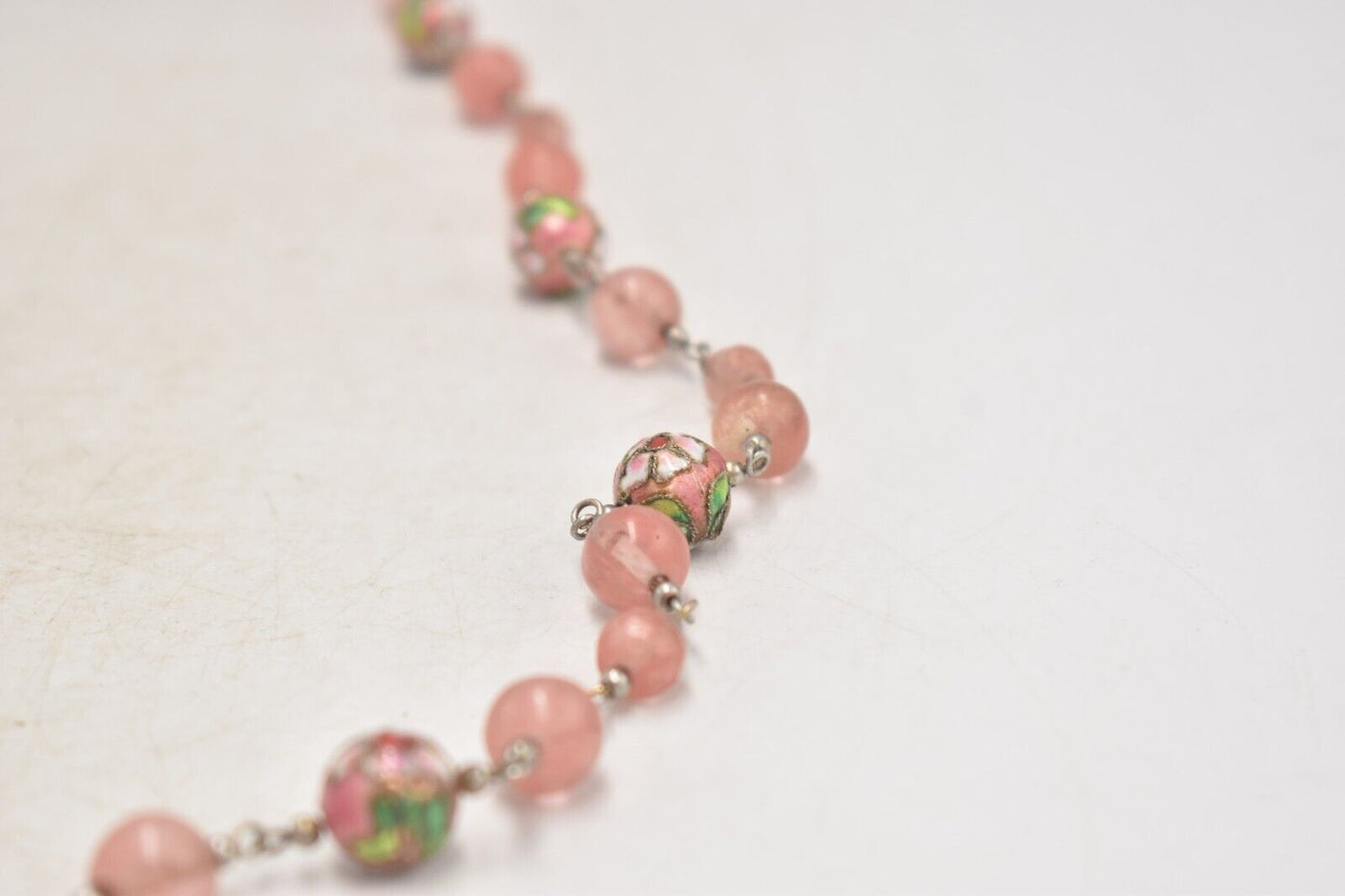 Vintage Cloisonné & Cherry Quartz Beaded Pendant Necklace – SR China