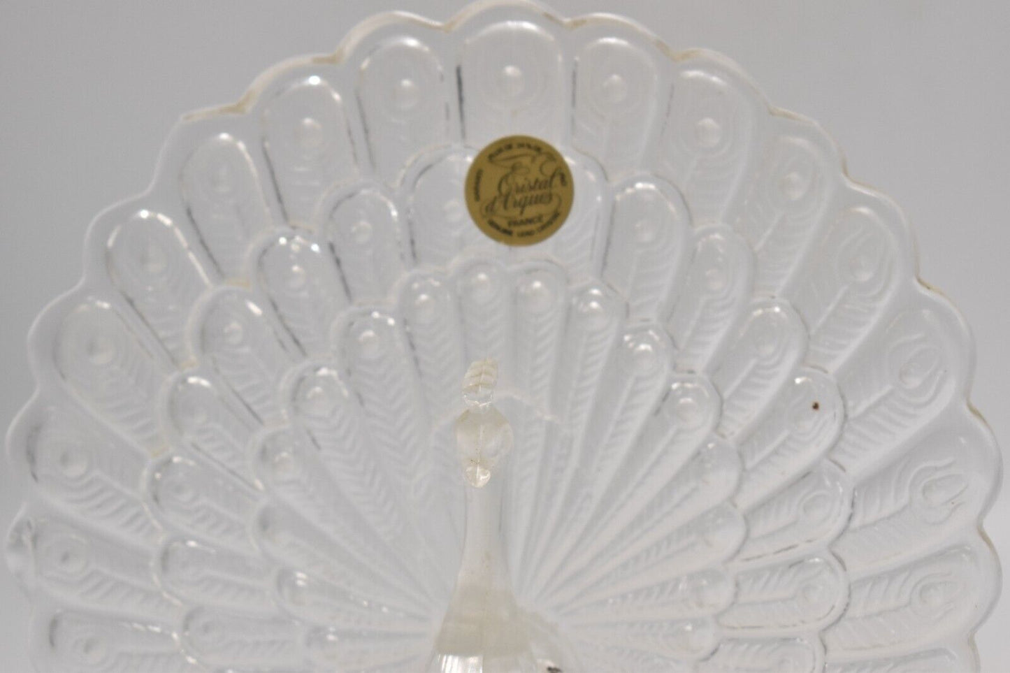 Vintage Cristal d’Arques Lead Crystal Peacock Ornament Figurine Clear Glass